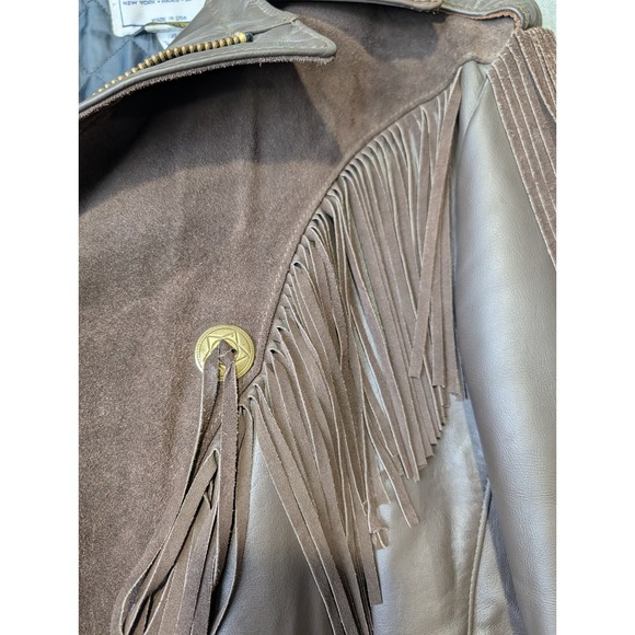 VTG Park V Leather Insulated Fringe Jacket Mens 46 Brown Suede Western Biker - Picture 8 of 11